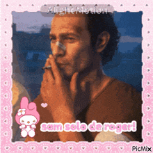 a picture of a man smoking a cigarette with the words sam solo de roger on it