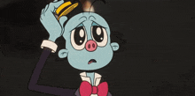 a cartoon character with a pig nose is crying and holding a banana