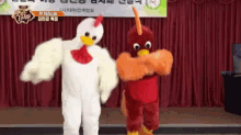 mascot dancing chicken mascot shaking performing