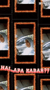 a woman in a hijab is driving a car in a collage of pictures