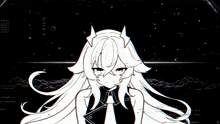 a drawing of a girl with long hair and horns