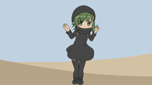 a cartoon of a girl with green hair and a black dress