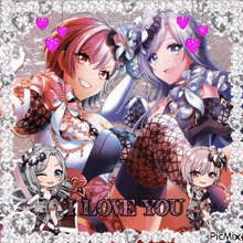 a picture of three anime girls with the words " i love you " at the bottom