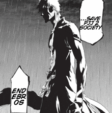a black and white drawing of a man with the words save pjj 2 society written above him