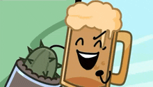 a cartoon of a beer mug with a smiley face