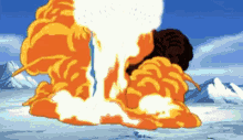 a cartoon illustration of a large explosion in the snow
