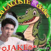 a picture of a man and a crocodile with the words " lacoste melodies " on it