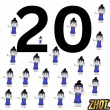 the number 20 is surrounded by cartoon characters with red eyes