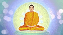 a painting of a buddha sitting in front of a circular symbol