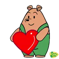 a cartoon of a bear holding a heart with a speech bubble saying wish you were here