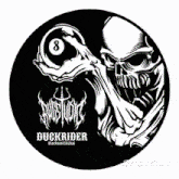 a picture of a skull holding a pool ball and the words bushrider