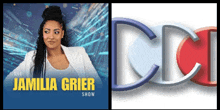a picture of a woman next to a logo for the jamilia grier show