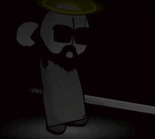 a cartoon character with a beard and sunglasses has a halo on his head and is holding a tool