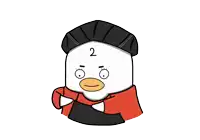 a drawing of a duck with the number 2 on its head