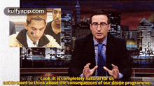 a man in a suit and tie is talking about the consequences of our drone program