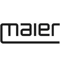 a logo for maier with a pink circle in the middle