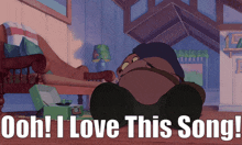 a picture of a cartoon character with the words ooh i love this song below him
