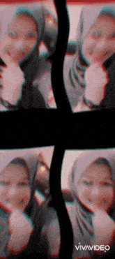 a woman wearing a hijab and a striped shirt is shown in a vivavideo video
