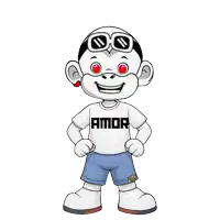 a cartoon character wearing a shirt that says amor on it