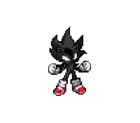 a pixel art of a black sonic the hedgehog with red shoes and a white background .
