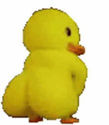 a pixel art of a yellow duck standing on its hind legs .