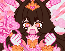 a drawing of a girl with a crown on her head and hearts in her eyes