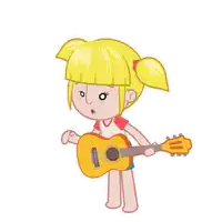 a cartoon girl with blonde hair is holding a yellow guitar
