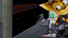 a cartoon character is holding a gun in a room .