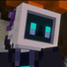 a pixel art drawing of a computer monitor with a purple head and a green screen .