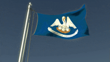 a blue flag with a pelican on it that says " louisiana "