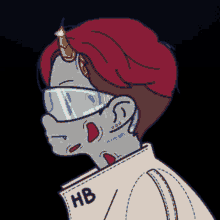 a drawing of a person with a horn on their head and the letter hb on their shirt