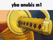 a cartoon of a sword with the words yba anubis ml on the bottom