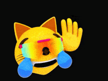 a cat emoji wearing sunglasses and tears is waving
