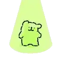 a green cone with a teddy bear drawing on it .
