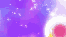 a purple background with stars and a pink object