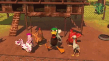 bailando fiesta gallinero granja gallinas