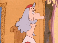 a cartoon of a man with a long nose and gray hair