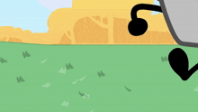 a cartoon character is holding a fork in the grass