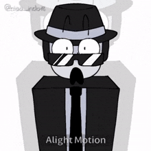 a cartoon of a man in a hat and tie with the words alight motion written below him