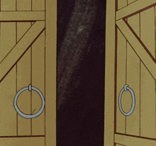 a cartoon drawing of a door with a blue ring on it