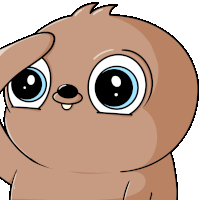 a cartoon sloth with big blue eyes saluting