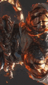 a painting of a scarecrow with flames coming out of his head
