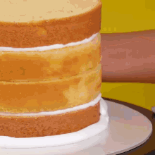 a close up of a cake with white frosting