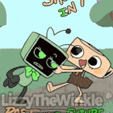 a cartoon of a tv and a box with the words lizzythewizkle past and future
