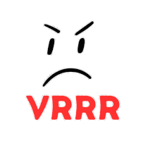a cartoon angry face with the word vrrr in red letters on a white background .