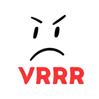 a cartoon angry face with the word vrrr in red letters on a white background .