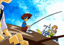 a cartoon of a boy fishing with a fishing rod