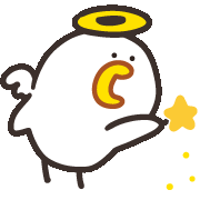 a cartoon chicken with a yellow halo on its head and a star in its mouth .