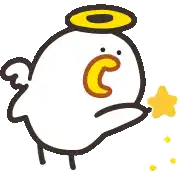 a cartoon chicken with a yellow halo on its head and a star in its mouth .