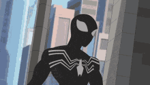 a silhouette of a spiderman standing in a city